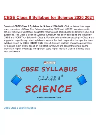 PPT - CBSE Class 8 Science Syllabus Comprehensive Curriculum PowerPoint ...