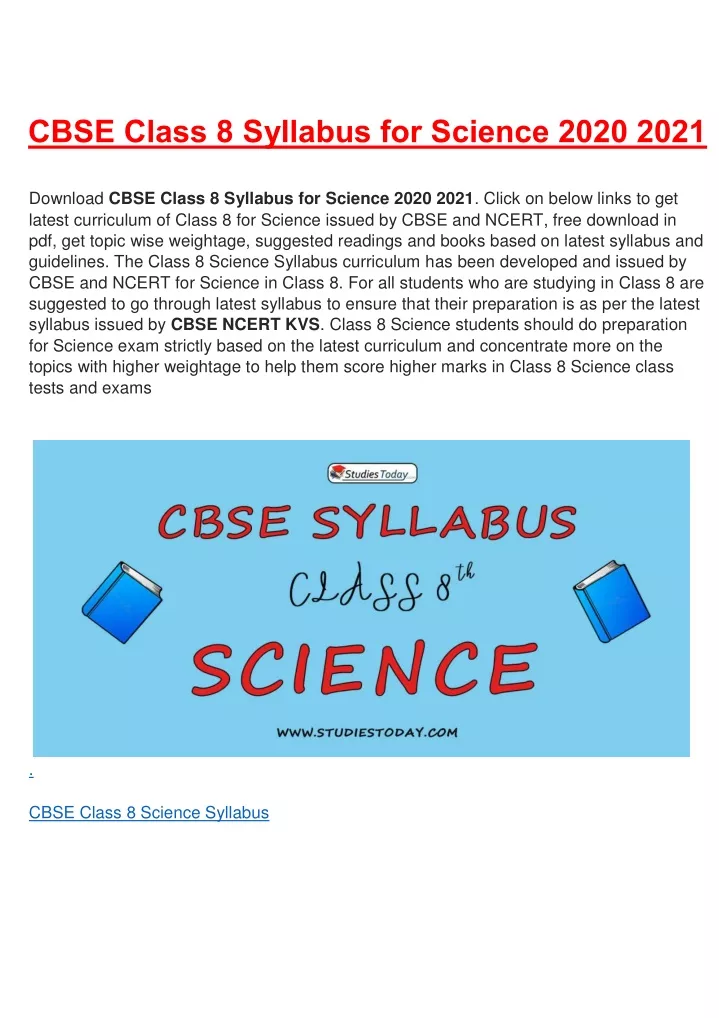 cbse class 8 syllabus for science 2020 2021