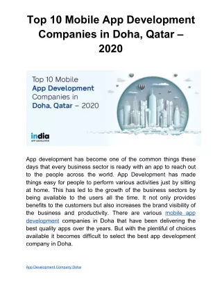 Top 10 Mobile App Development Companies in Doha, Qatar - 2020