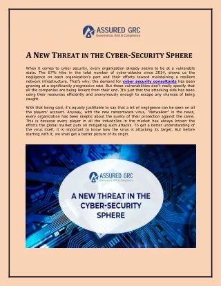 A NEW THREAT IN THE CYBER-SECURITY SPHERE