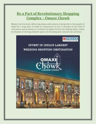 Be a Part of Revolutionary Shopping Complex – Omaxe Chowk