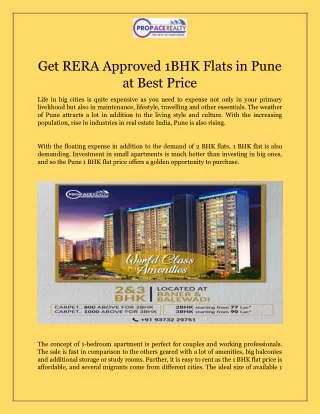 Get RERA Approved 1 BHK Flats in Pune at Best Price!