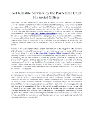 Get Reliable Services by the Part-Time Chief Financial Officer