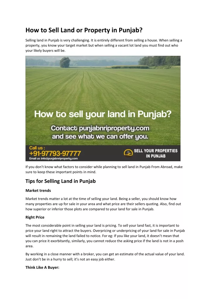 how to sell land or property in punjab