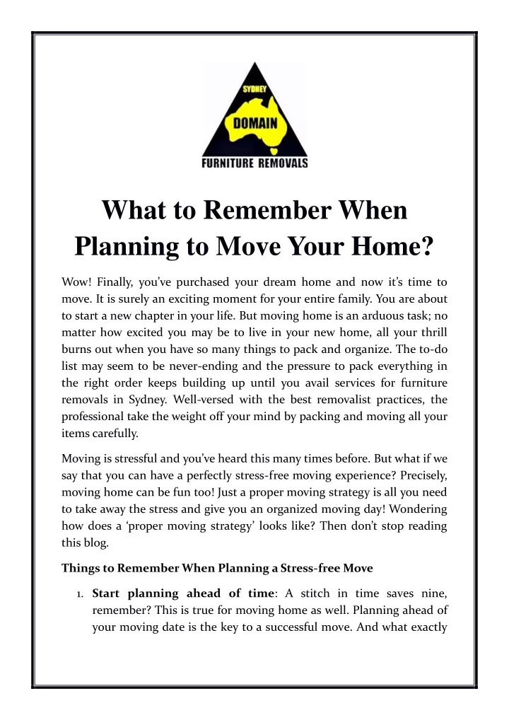 what to remember when planning to move your home
