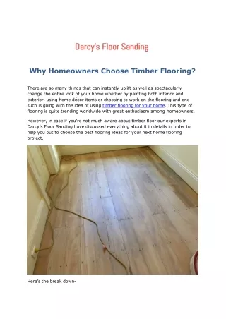 Why Homeowners Choose Timber Flooring?