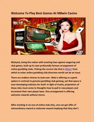 Welcome To Play Best Games At M8win Casino