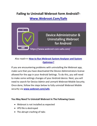 failing to uninstall webroot form android