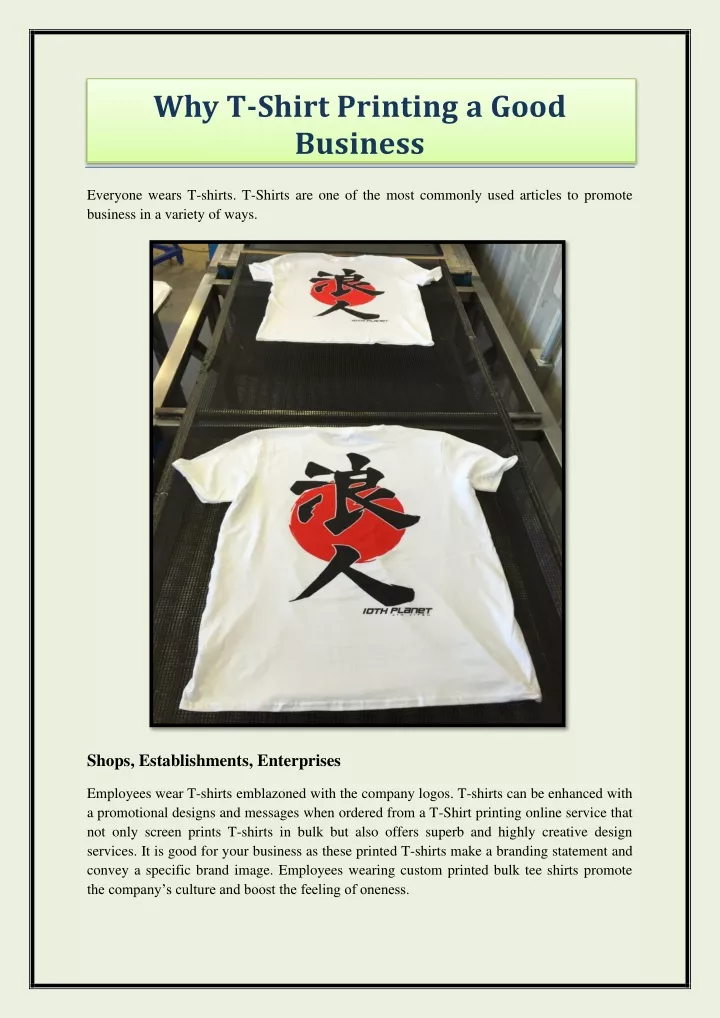 why t shirt printing a good business
