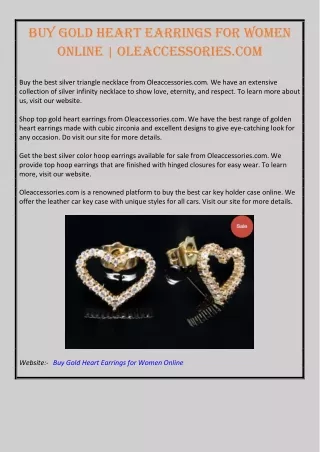 Buy Gold Heart Earrings For Women Online | Oleaccessories.com