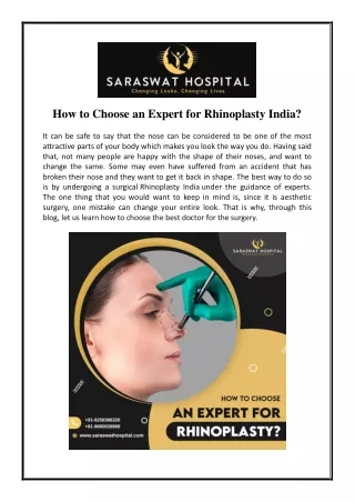 how to choose an expert for rhinoplasty india