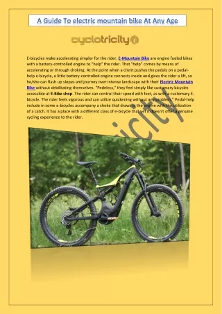 A Guide To electric mountain bike At Any Age