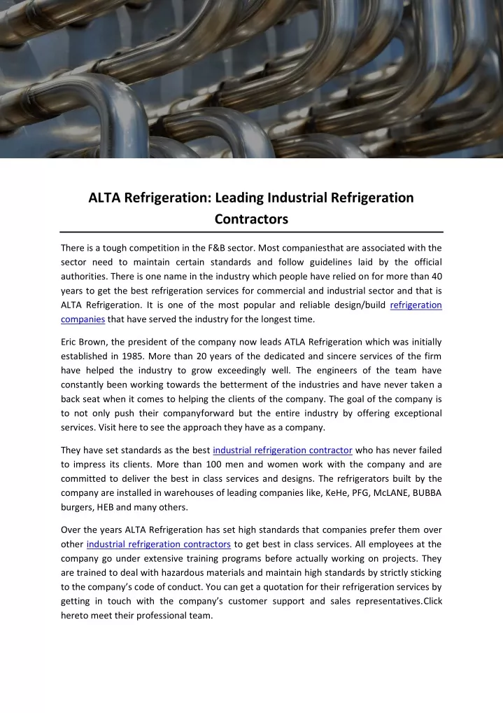 alta refrigeration leading industrial