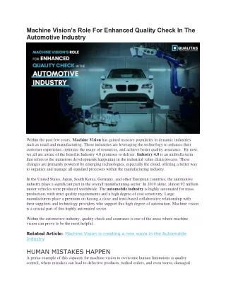 Machine Vision’s Role For Enhanced Quality Check In The Automotive Industry