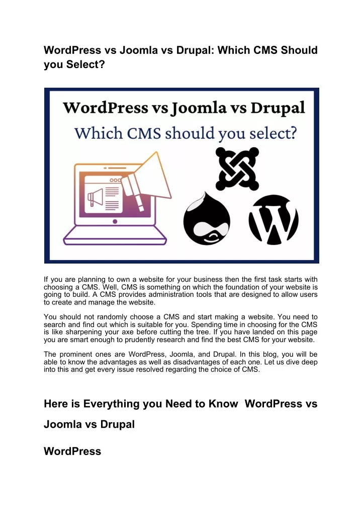 wordpress vs joomla vs drupal which cms should