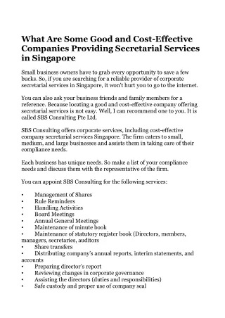What Are Some Good and Cost-Effective Companies Providing Secretarial Services in Singapore?