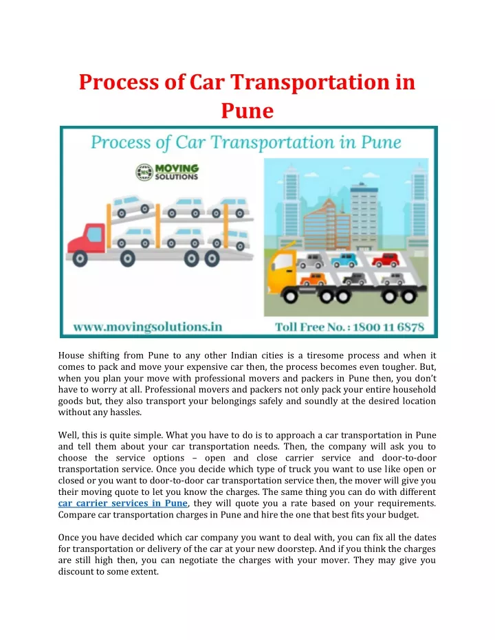 process of car transportation in pune