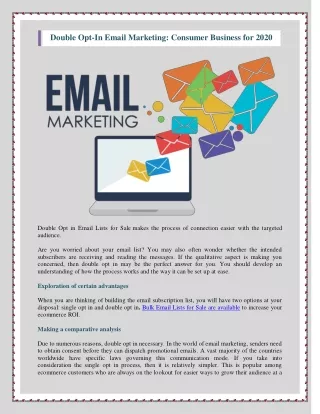 Double Opt-In Email Marketing - Consumer Business for 2020