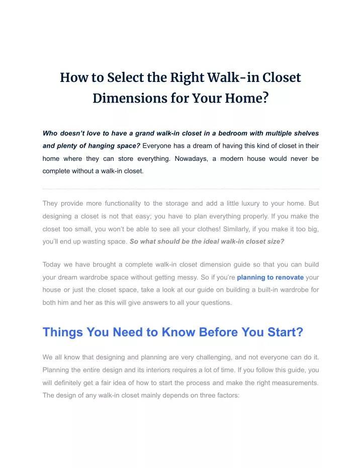 how to select the right walk in closet dimensions