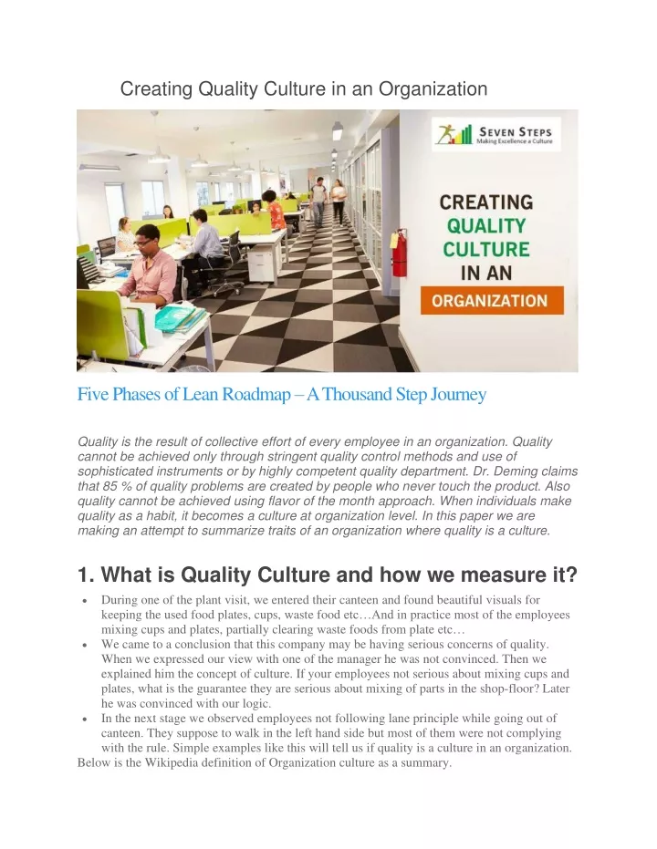 creating quality culture in an organization