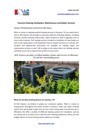 Houston Heating Installation, Maintenance and Repair Services | KAC Express