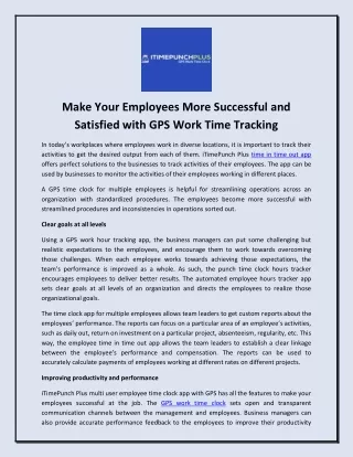 Make Your Employees More Successful and Satisfied with GPS Work Time Tracking