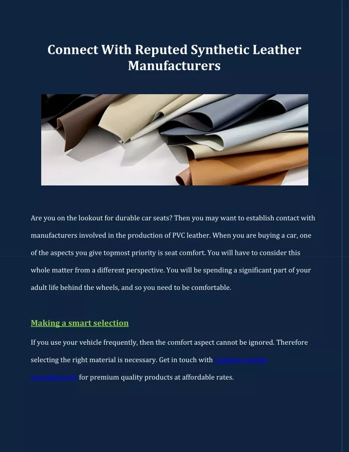 connect with reputed synthetic leather