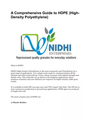 A Comprehensive Guide to HDPE (High-Density Polyethylene)