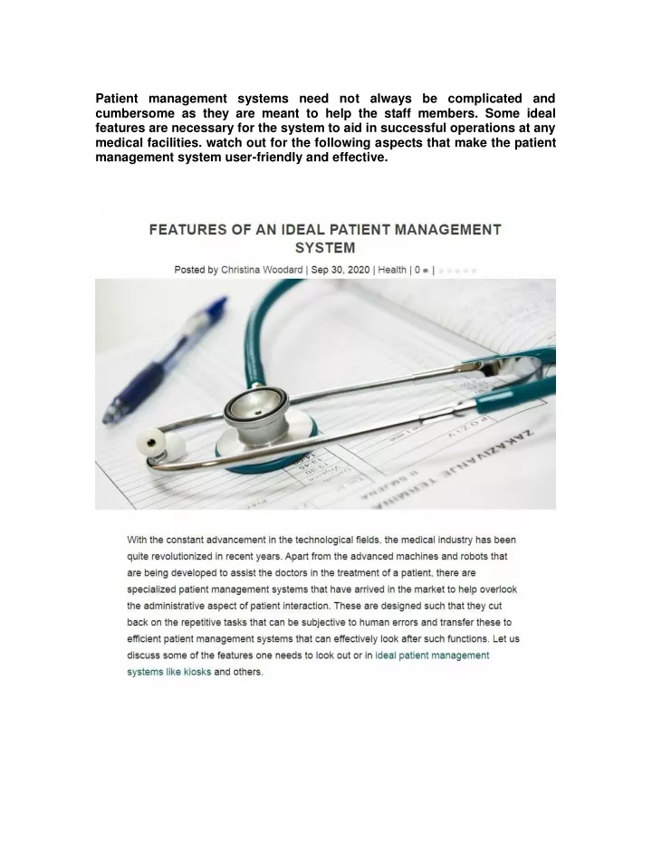 patient management systems need not always