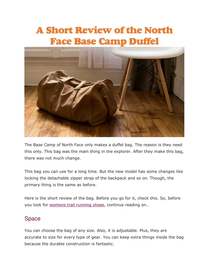 a short review of the north face base camp duffel