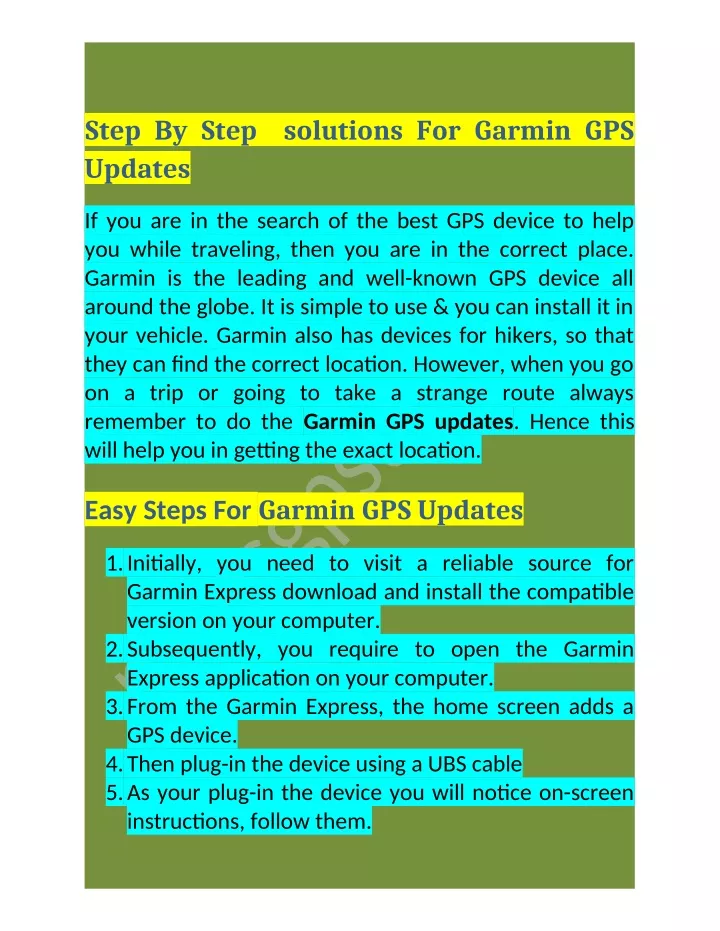 step by step solutions for garmin gps updates