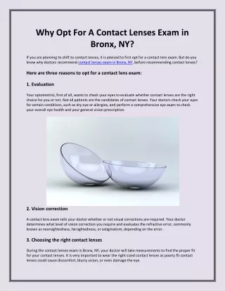 Why Opt For A Contact Lenses Exam in Bronx, NY?