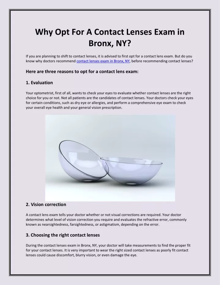 why opt for a contact lenses exam in bronx ny