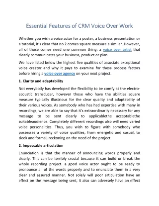 Essential Features of CRM Voice Over Work