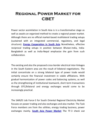 Regional Power Market For CBET