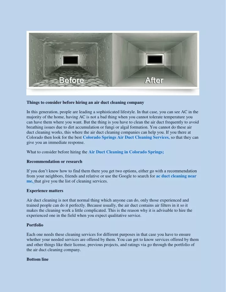 things to consider before hiring an air duct