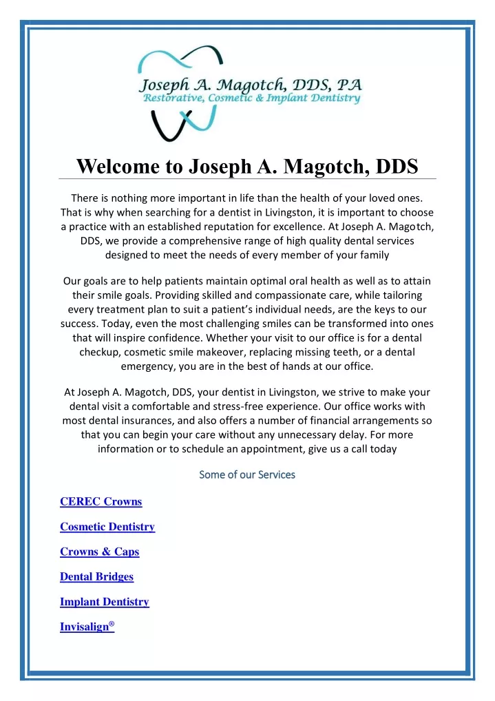 welcome to joseph a magotch dds