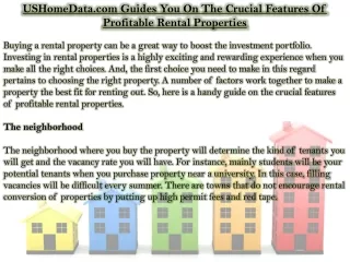 USHomeData.com Guides You On The Crucial Features Of Profitable Rental Properties