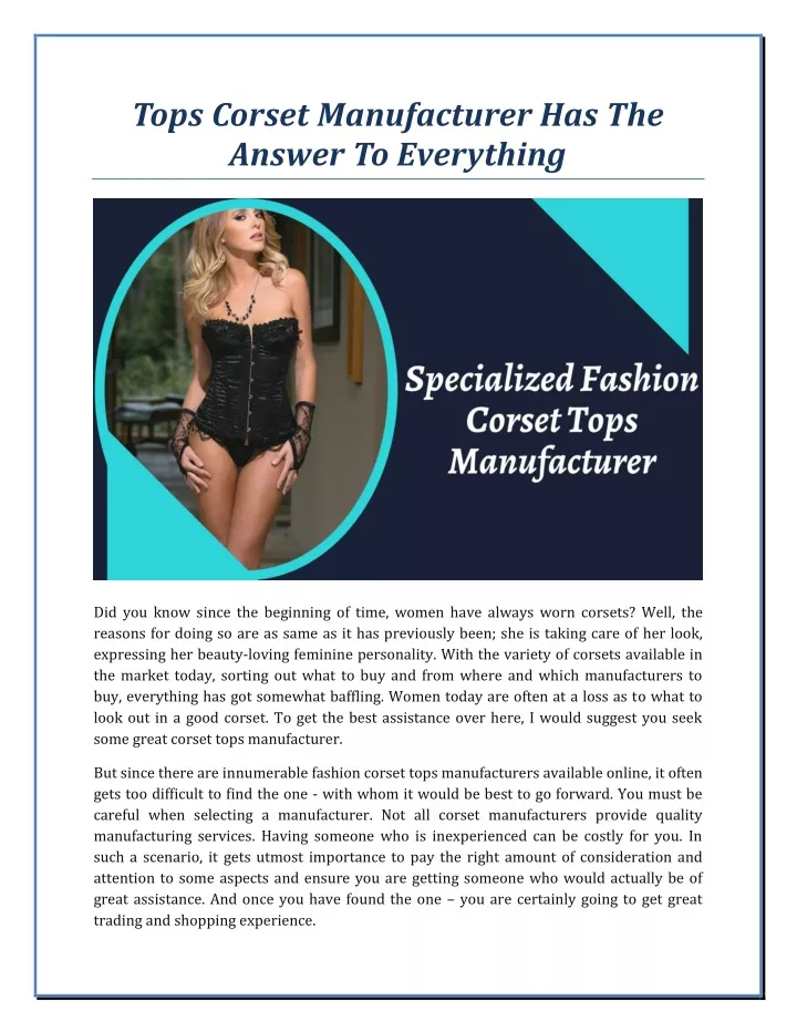tops corset manufacturer has the answer