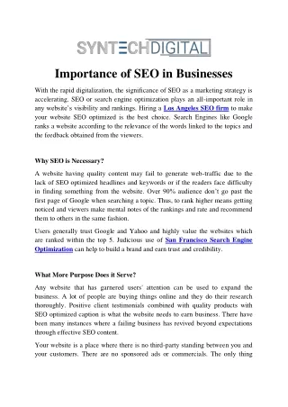 Importance Of SEO In Businesses