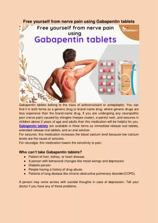 Free yourself from nerve pain using Gabapentin tablets
