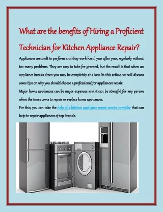 What are the benefits of Hiring a Proficient Technician for Kitchen Appliance Repair?