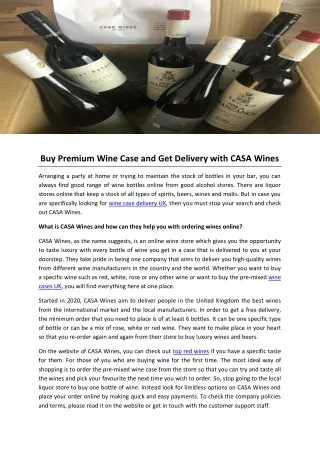 Buy Premium Wine Case and Get Delivery with CASA Wines