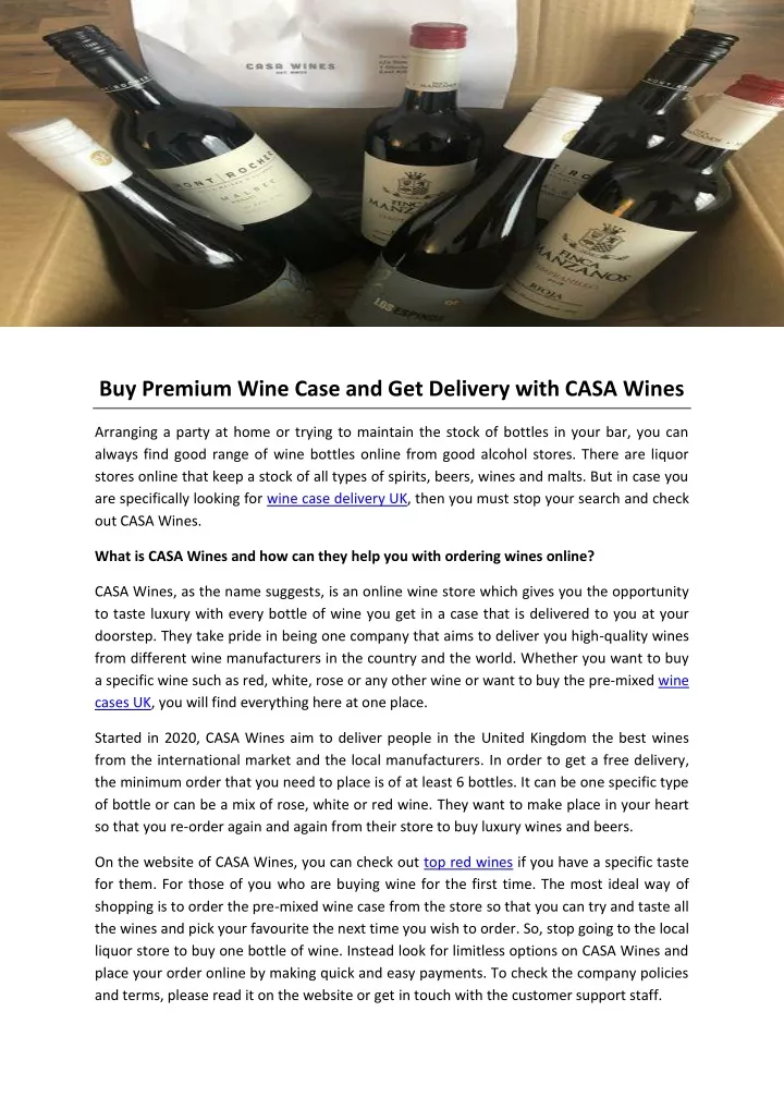 buy premium wine case and get delivery with casa