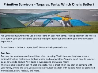 Primitive Survivors - Tarps vs. Tents: Which One is Better?