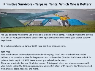 primitive survivors tarps vs tents which one is better