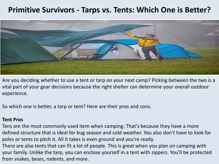 primitive survivors tarps vs tents which one is better