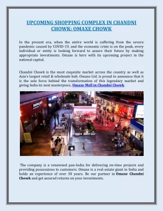 UPCOMING SHOPPING COMPLEX IN CHANDNI CHOWK: OMAXE CHOWK