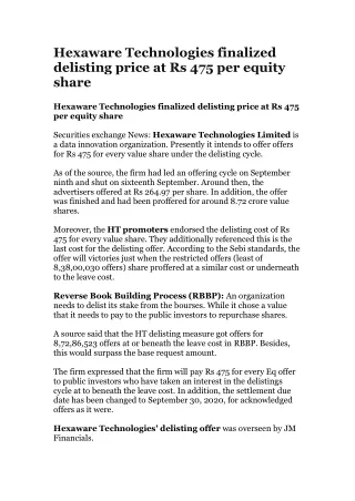 hexaware technologies finalized delisting price