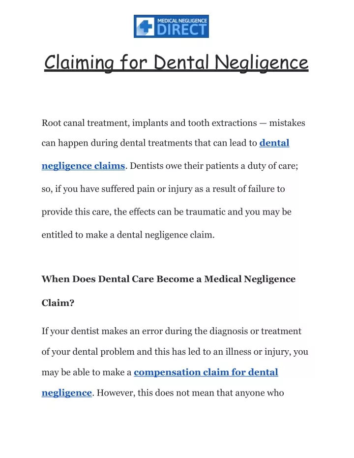 claiming for dental negligence